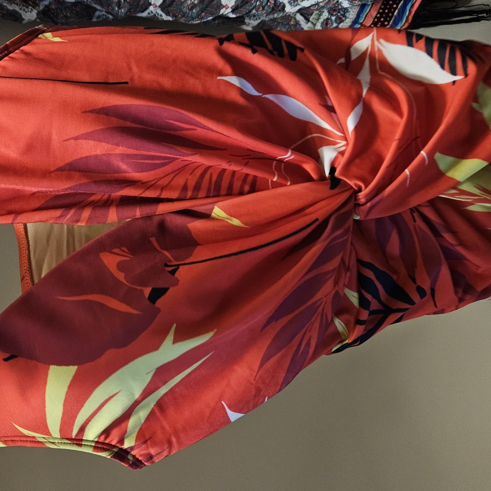 Tropical Red and Green Wrap Dress